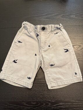 Gymboree Light Gray Shorts with Navy Shark Embroidery